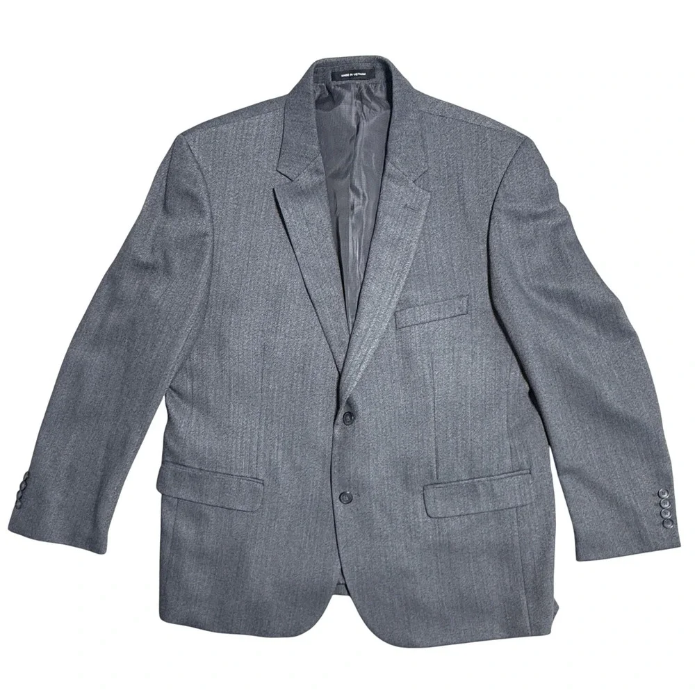 Awearness Kenneth Cole Blazer Mens 48R Gray‎ Classic Fit Herringbone Wool Blend